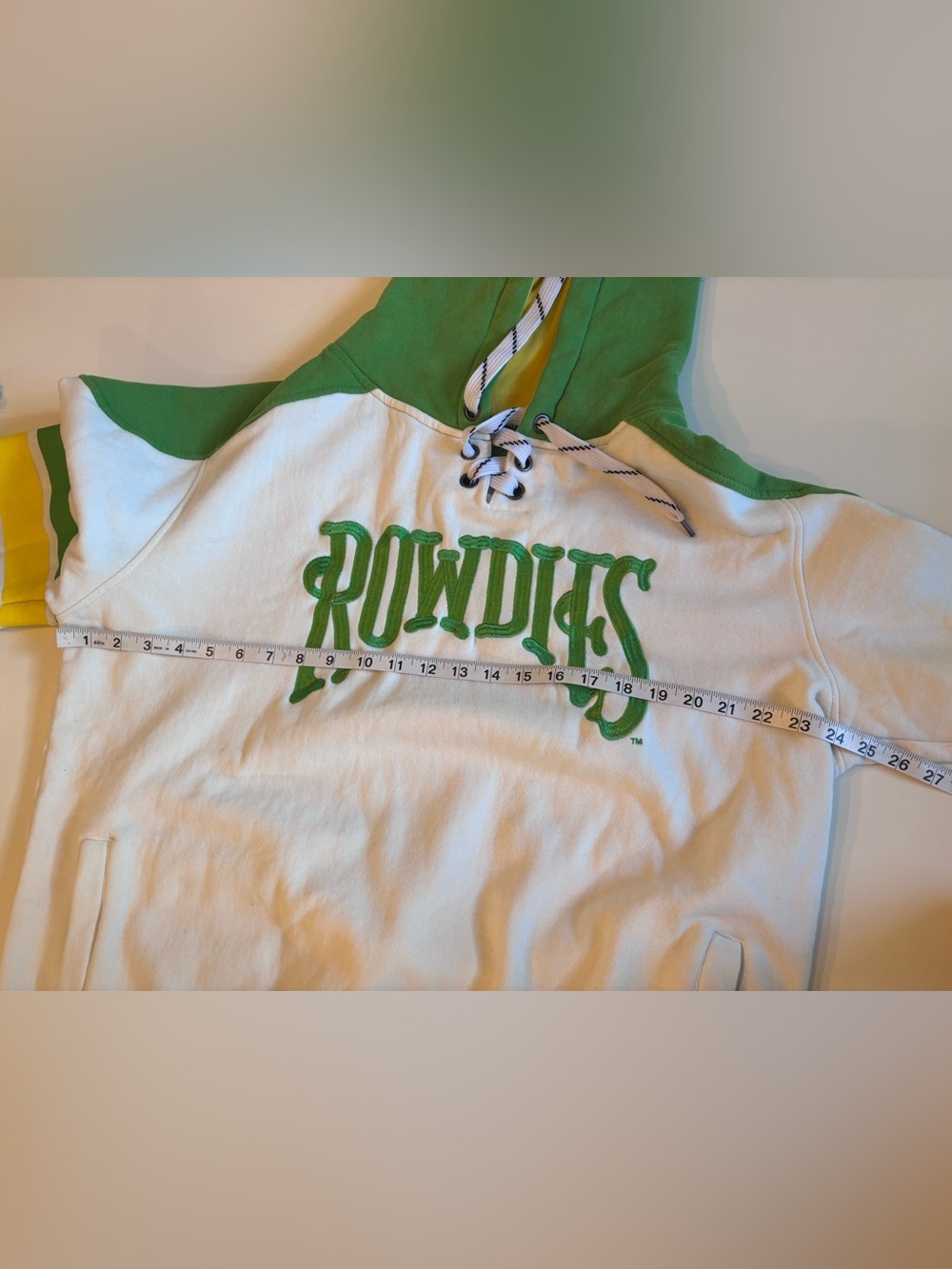 Tampa Bay Rowdies Lace up Hoodie, Men’s XL, white green & yellow - Picture 7 of 15